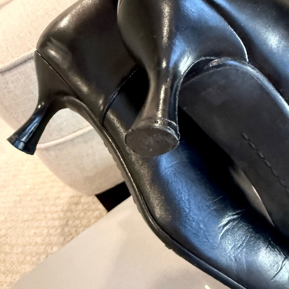 Stuart Weitzman Black Leather Kitten Heel Ankle Boots Pointed Toe Size 6 - Picture 6 of 11